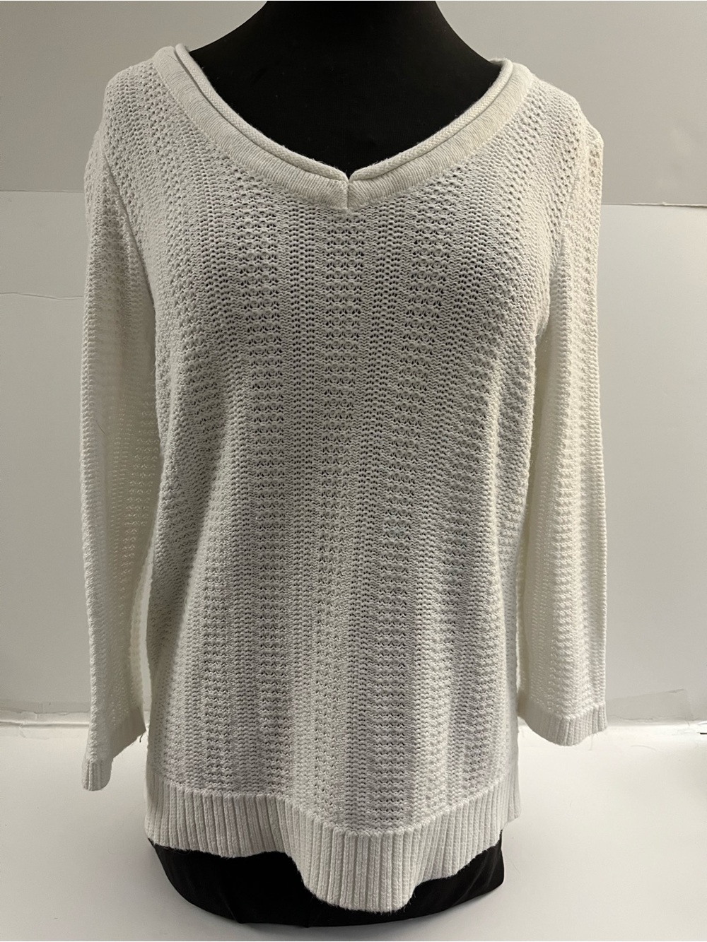 Christopher & Banks Cream V-Neck Open-Knit Sweater